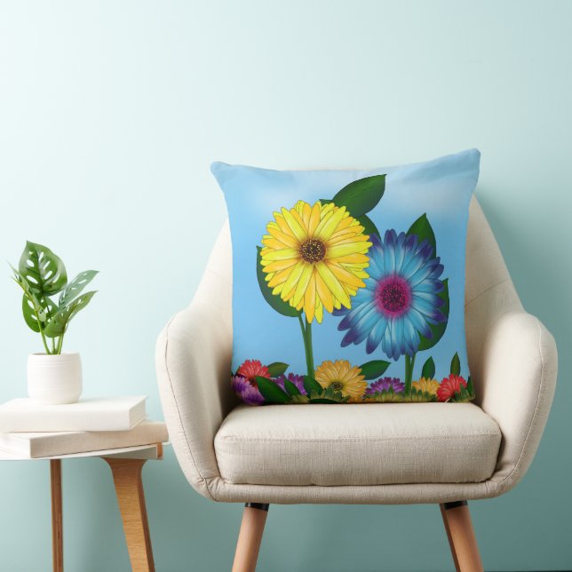 Illustratie Geel en Blauw Zonnebloemen Kussen (Stoel)