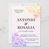  illustratie gele en paarse bloemen bruiloft kaart (Voorkant)