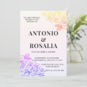  illustratie gele en paarse bloemen bruiloft kaart (Staand voorkant)