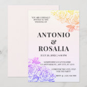  illustratie gele en paarse bloemen bruiloft kaart (Voorkant / Achterkant)