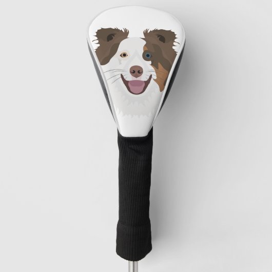Illustratie gelukkige honden aan Border Collie Golfheadcover (Voorkant)