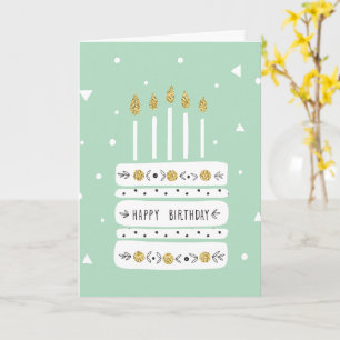 Illustratie Glitter Gold Pastel Birthday Cake Kaart