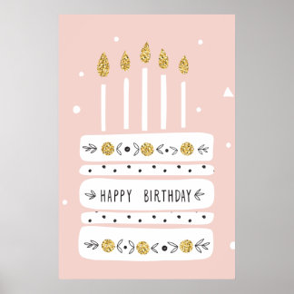 Illustratie Glitter Gold Pastel Birthday Cake Poster