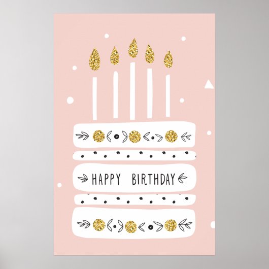 Illustratie Glitter Gold Pastel Birthday Cake Poster (Voorkant)