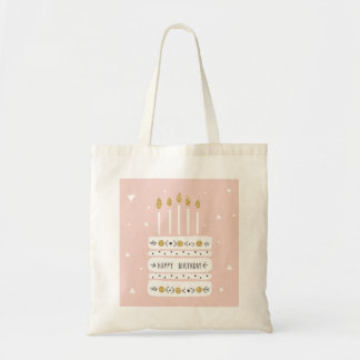 Illustratie Glitter Gold Pastel Birthday Cake Tote Bag