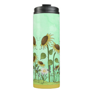 Illustratie goudzomerzonnebloem op Mint Green Thermosbeker