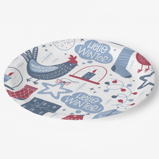 Illustratie grijs Hallo winter Papieren Bordje (Gekanteld)