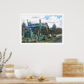 Illustratie groene vrachtwagensnelweg poster (Keuken)