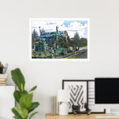 Illustratie groene vrachtwagensnelweg poster (Thuiskantoor)