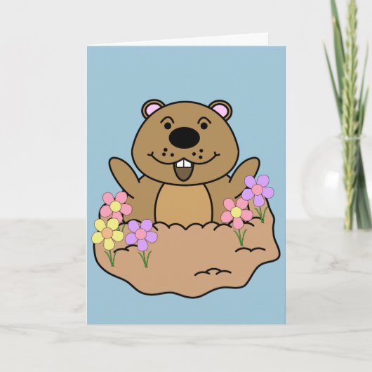 Illustratie Groundhog met Bloemen Kaart (Voorkant)