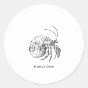 Illustratie Hermit Crab (lijnkunst) Ronde Sticker