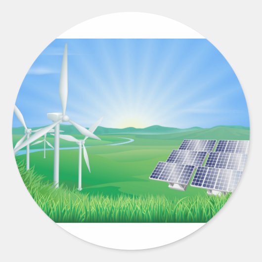 Illustratie hernieuwbare energie ronde sticker (Voorkant)