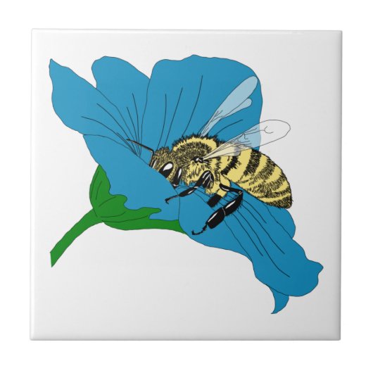 Illustratie Honeybee Blue Flower Tegeltje (Voorkant)