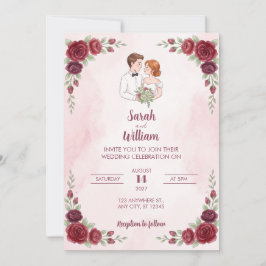 Illustratie Huwelijksuitnodiging met Rode Roos voo Kaart