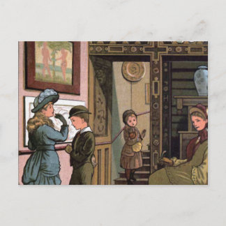 illustratie "in het museum" briefkaart