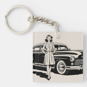 Illustratie in vintage stijl uit de jaren 40 van v sleutelhanger