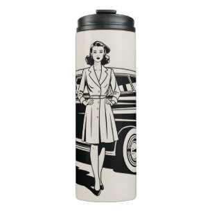 Illustratie in vintage stijl uit de jaren 40 van v thermosbeker