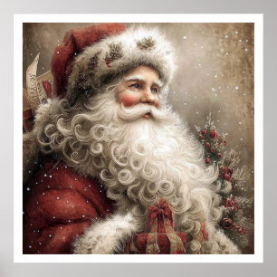 Illustratie in vintage stijl van Kerstman Poster