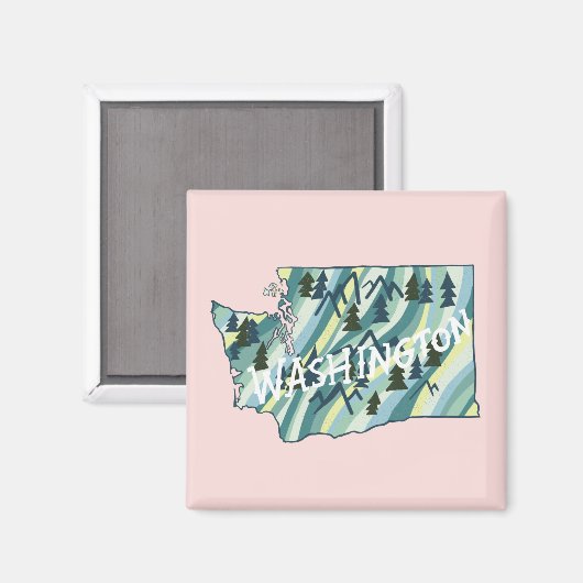 Illustratie in Washington State Map Magneet (Voorkant / Achterkant)