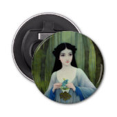 Illustratie inktwas van een mooie vrouw in Bossen Button Flesopener (Voorkant)