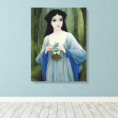 Illustratie inktwas van een mooie vrouw in Bossen Canvas Afdruk (Insitu (Houten vloer))