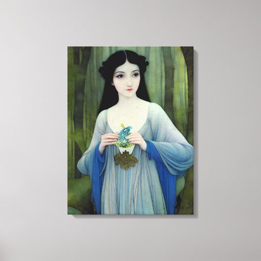 Illustratie inktwas van een mooie vrouw in Bossen Canvas Afdruk (Voorkant)