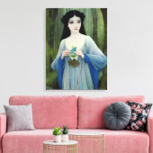 Illustratie inktwas van een mooie vrouw in Bossen Canvas Afdruk (Insitu (Woonkamer))