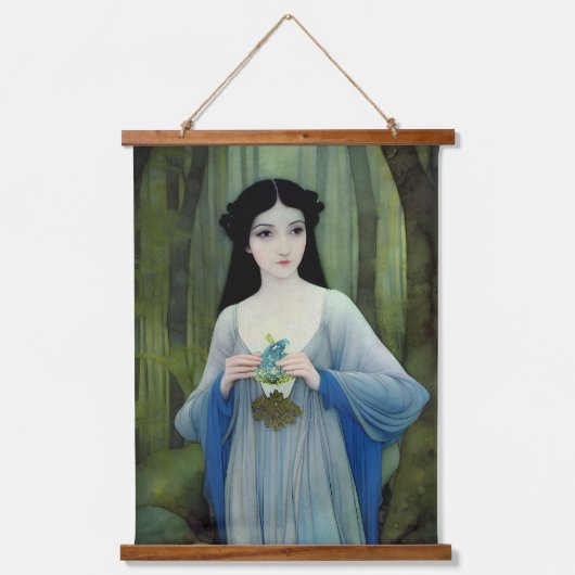 Illustratie inktwas van een mooie vrouw in Bossen Hangend Wandkleed (Voorkant)