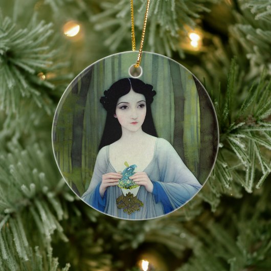 Illustratie inktwas van een mooie vrouw in Bossen Keramisch Ornament (Boom)