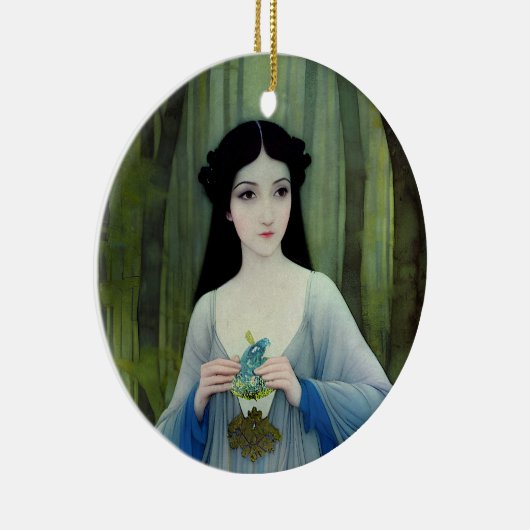 Illustratie inktwas van een mooie vrouw in Bossen Keramisch Ornament (Rechts)