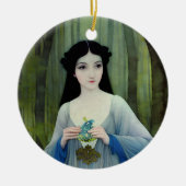 Illustratie inktwas van een mooie vrouw in Bossen Keramisch Ornament (Voorkant)