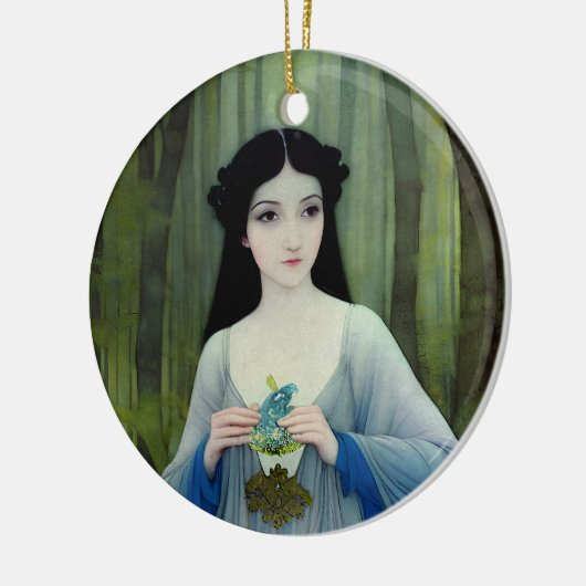 Illustratie inktwas van een mooie vrouw in Bossen Keramisch Ornament (Links)
