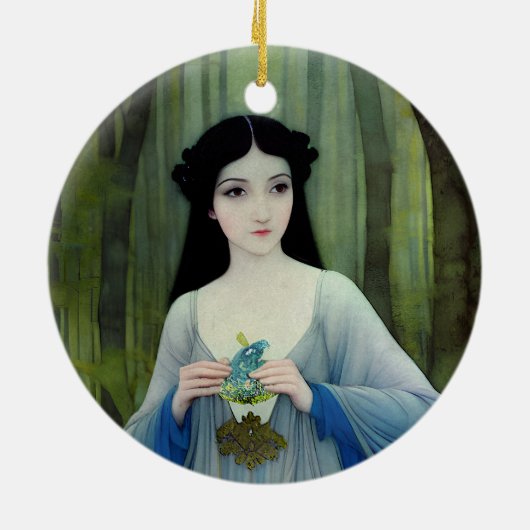 Illustratie inktwas van een mooie vrouw in Bossen Keramisch Ornament (Achterkant)