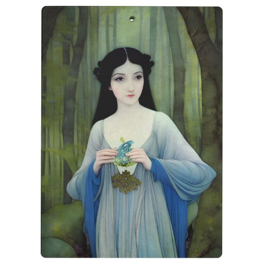 Illustratie inktwas van een mooie vrouw in Bossen Klembord (Achterkant)