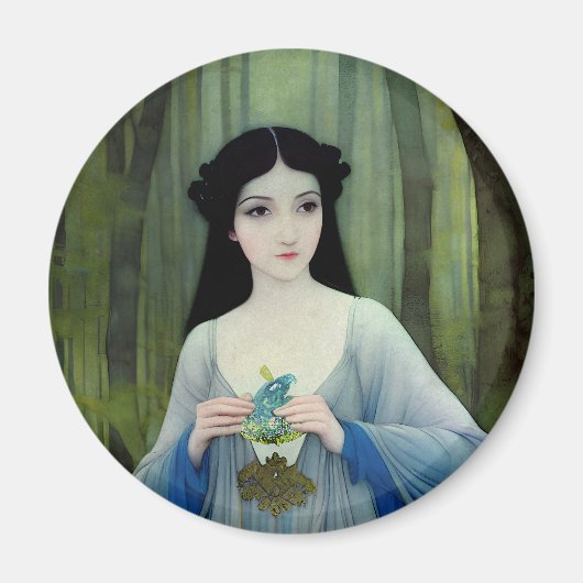 Illustratie inktwas van een mooie vrouw in Bossen Magneet (Voorkant)