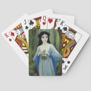 Illustratie inktwas van een mooie vrouw in Bossen Pokerkaarten