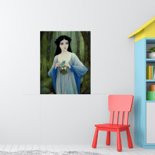 Illustratie inktwas van een mooie vrouw in Bossen Poster