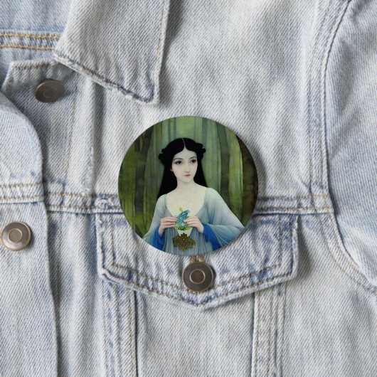 Illustratie inktwas van een mooie vrouw in Bossen Ronde Button 7,6 Cm (In situ)