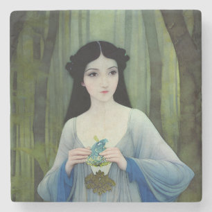 Illustratie inktwas van een mooie vrouw in Bossen Stenen Onderzetter