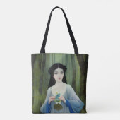 Illustratie inktwas van een mooie vrouw in Bossen Tote Bag (Achterkant)