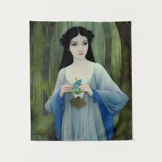 Illustratie inktwas van een mooie vrouw in Bossen Wandkleed (Voorkant)