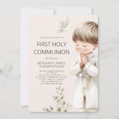 illustratie Jongen Bidden 1e Heilige Communie Crea Kaart (Voorkant)