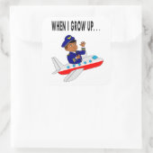 Illustratie Jongen Vliegend Vliegtuigpiloot Vierkante Sticker (Tas)