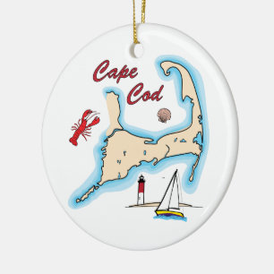 Illustratie Kaapkabeljauwkaart Lobster Sailboat Sh Keramisch Ornament