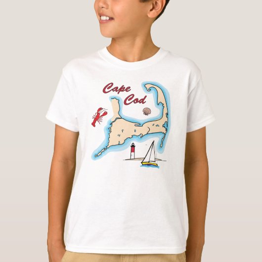 Illustratie Kaapkabeljauwkaart Lobster Sailboat Sh T-shirt (Voorkant)