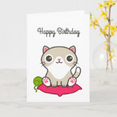 Illustratie Kat Cute Kaart (Gele Bloem)