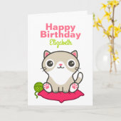 Illustratie Kat Cute Kaart (Gele Bloem)