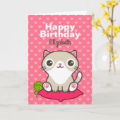 Illustratie Kat Cute Kaart (Gele Bloem)