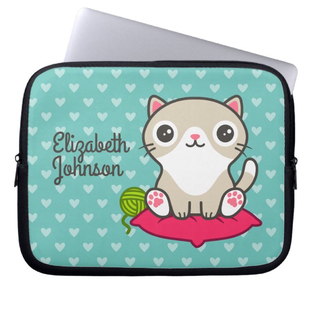 Illustratie Kat Cute Laptop Sleeve (Voorkant)