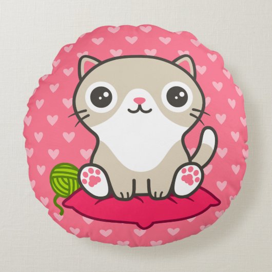 Illustratie Kat Cute Rond Kussen (Voorkant)